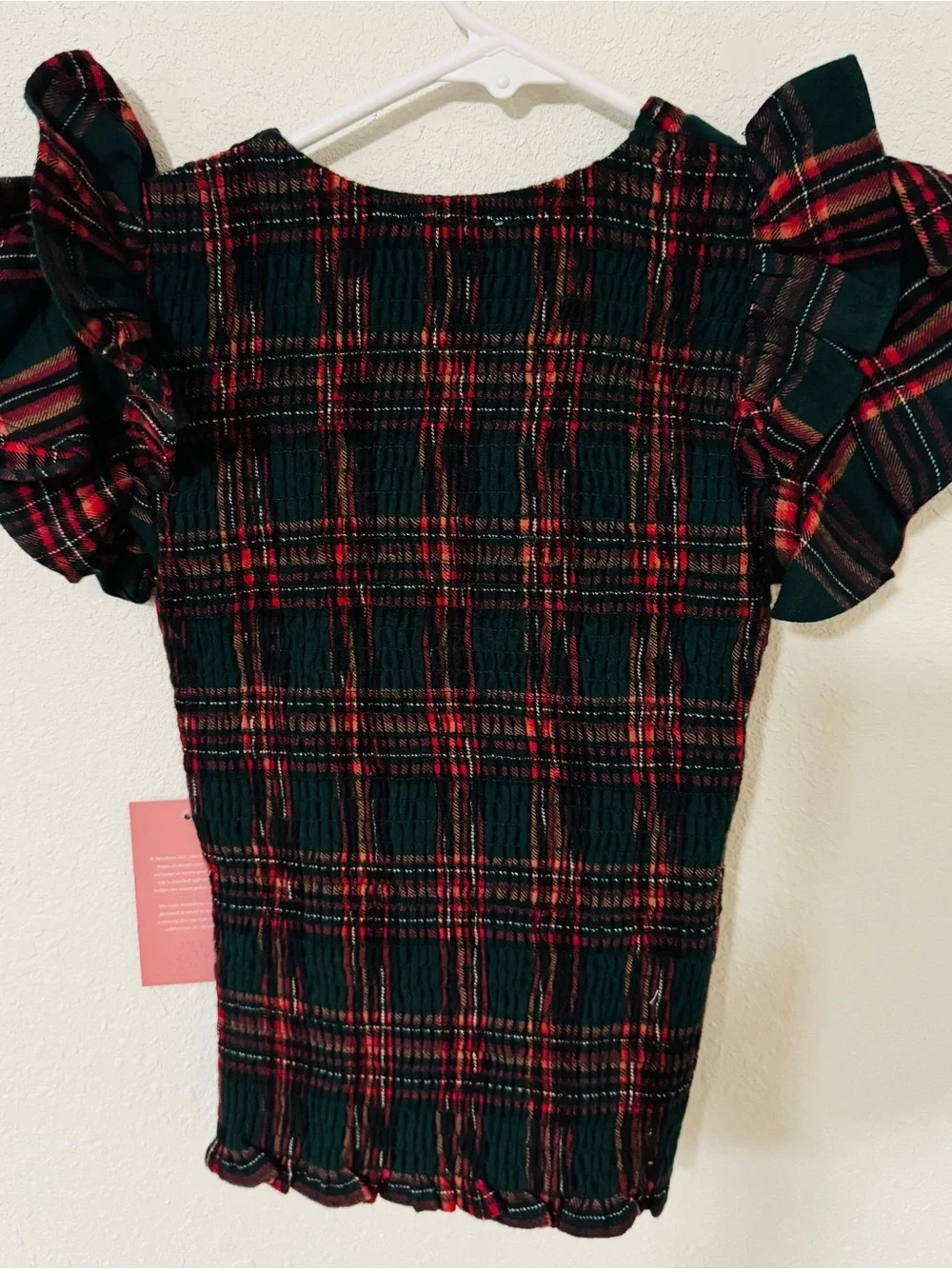 Ivy City Co Girls Plaid Blouse in Dark Green and Red